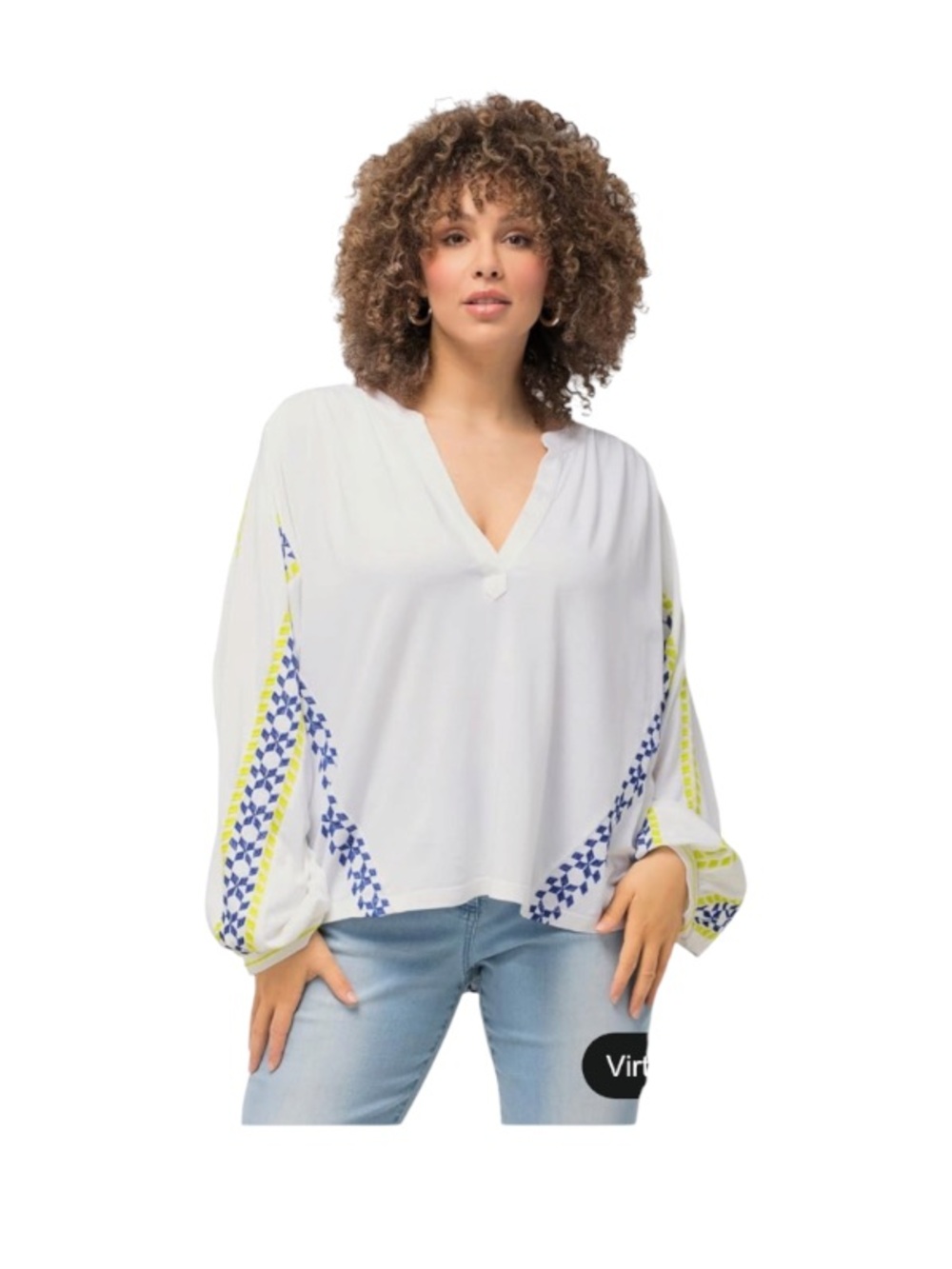Ulla Popken Womenswear Plus Size Curvy Stripe Long Sleeve Linen Blend Size 24